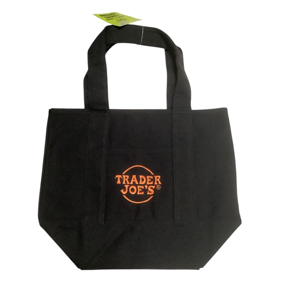 Trader Joes Trick or Treat Canvas Tote Bag Black Orange double sided Logo Mini
